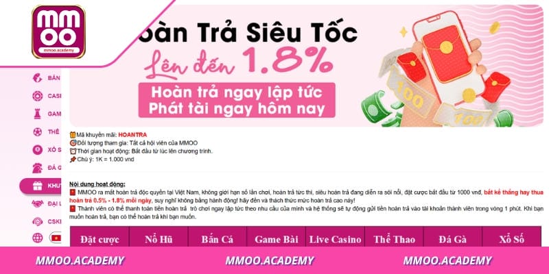 Mmoo khuyến mãi hoàn trả có thời gian nhận cố định
