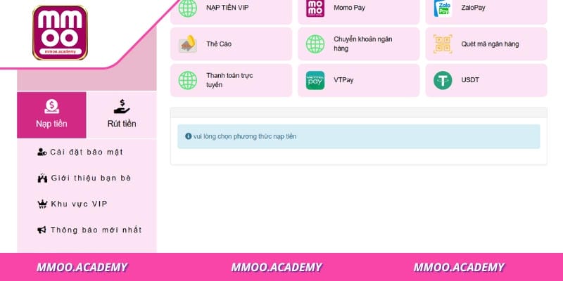 Nạp tiền nhà cái MMOO - lựa chọn số 1 cho thành viên