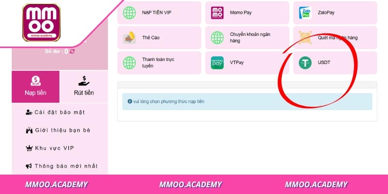 Tìm hiểu về những lợi ích khi nạp tiền vào mmoo bằng USDT